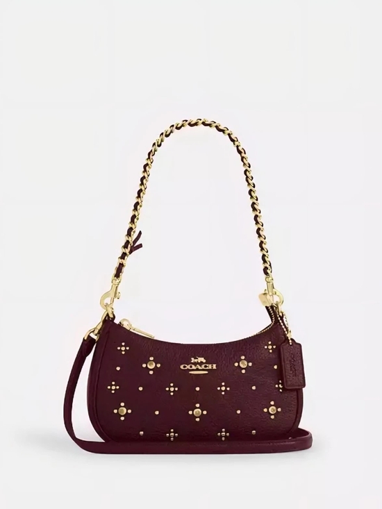 Coach Handbags - Coach Teri Mini Crossbody Bag Dark Wine Leather Handbag Gems EUC